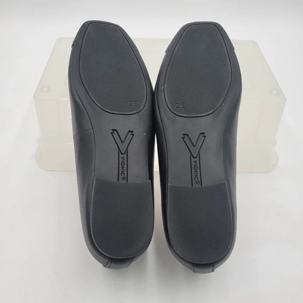 Vionic Womans Klara Ballet Flat Black Size 8 Square Toe Bow Detail Leather - Picture 7 of 10